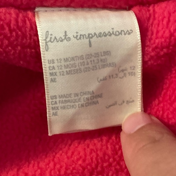 First Impressions Vibrant Pink Cozy Fleece Lined Puffer Jacket size 12M - Picture 5 of 5